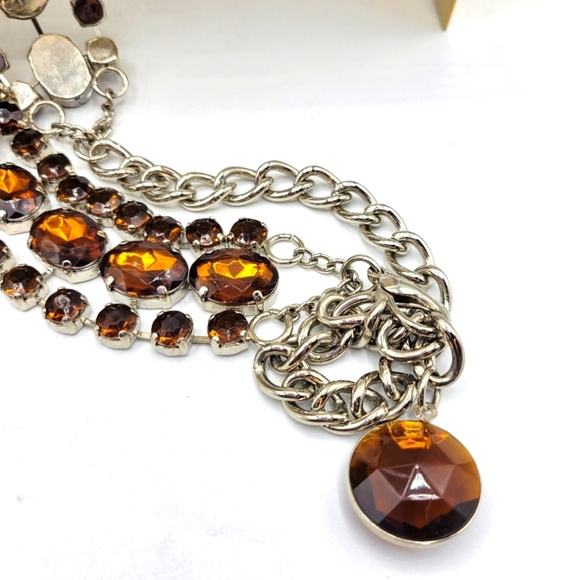 Vintage Jeweled Belt / Silvertone & Burnt Orange - Picture 3 of 3